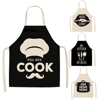 1 pcs black and white geometric letter kitchen aprons cotton linen unisex home cooking baking shop cleaning bibs 66x47cm 47x38cm