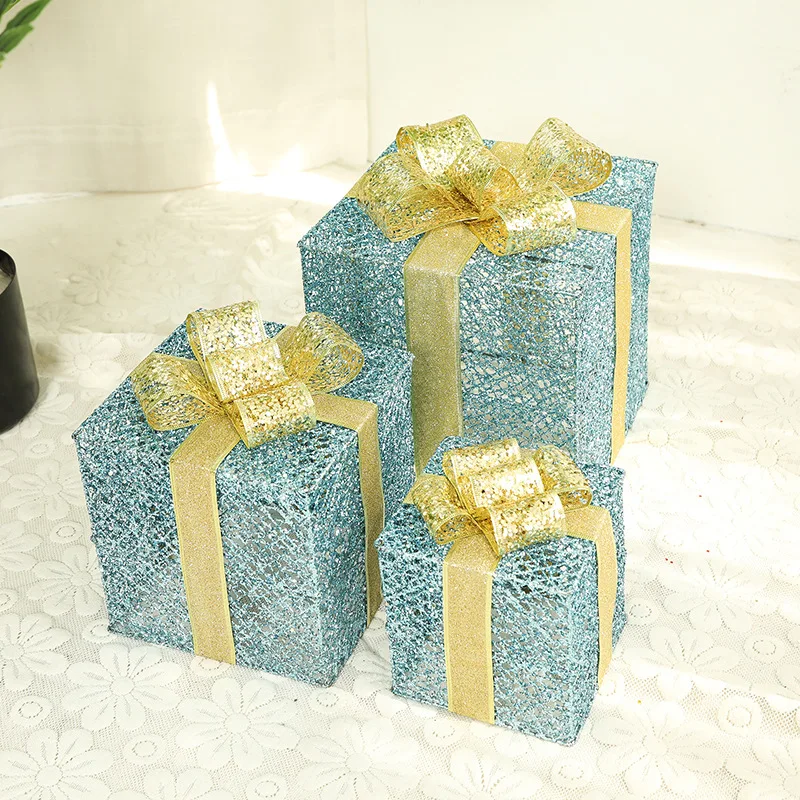 

Three-piece Christmas Wrought Iron Gift Box, Shopping Mall Hotel Christmas Tree Decoration Gift Box Christmas Tree Scene Object