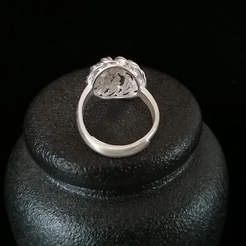 

Hollow Out Flower 999 Sterling Silver Rings For Women Engagement Ring Adjustable Handmade Luxury Jewelry Boho Miao Silver Ethnic
