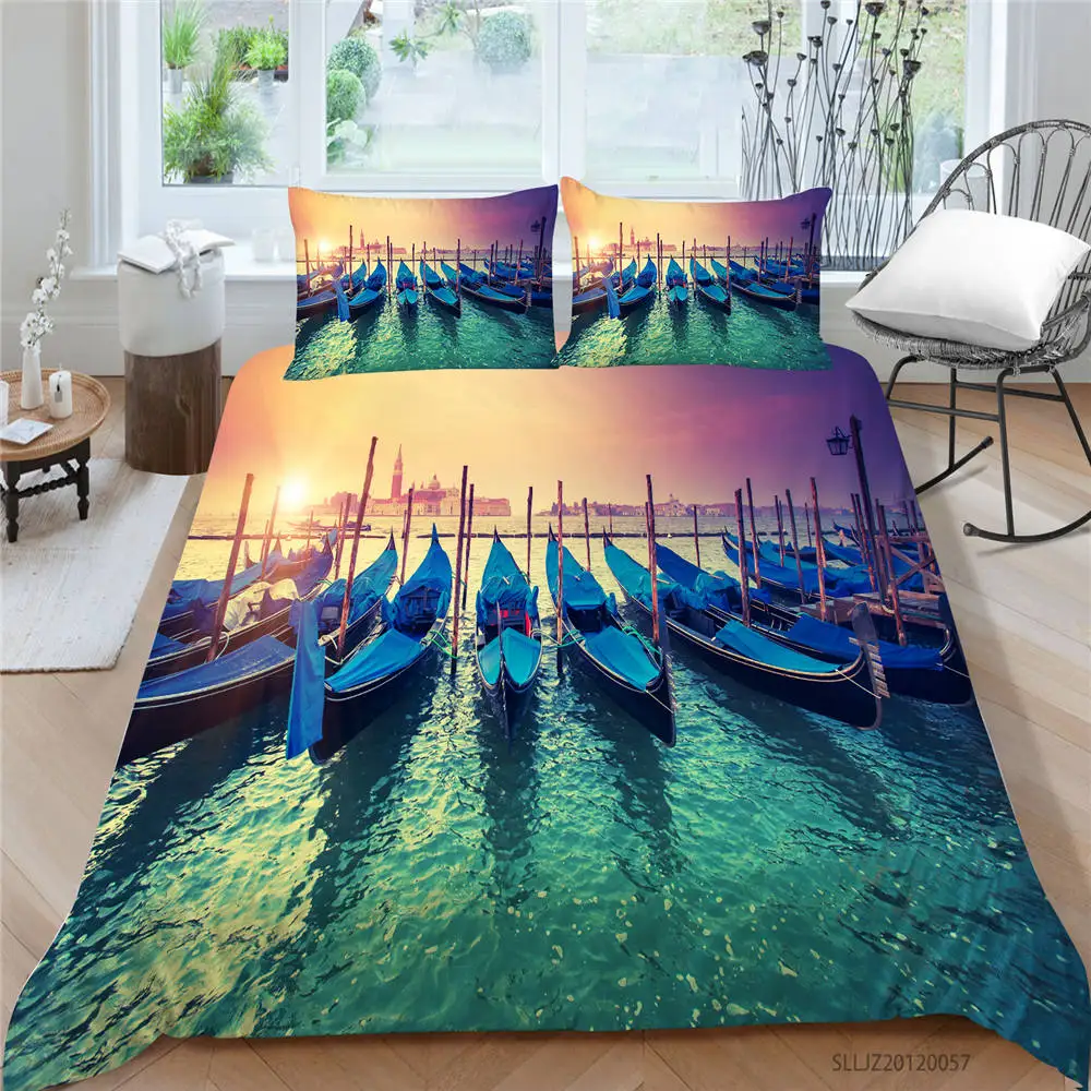 

3D Crafts Bed Set Single Lifelike Romantic Landscape Duvet Cover Sunset Double Twin Full Queen King 3D Clear Sea Bedding Set