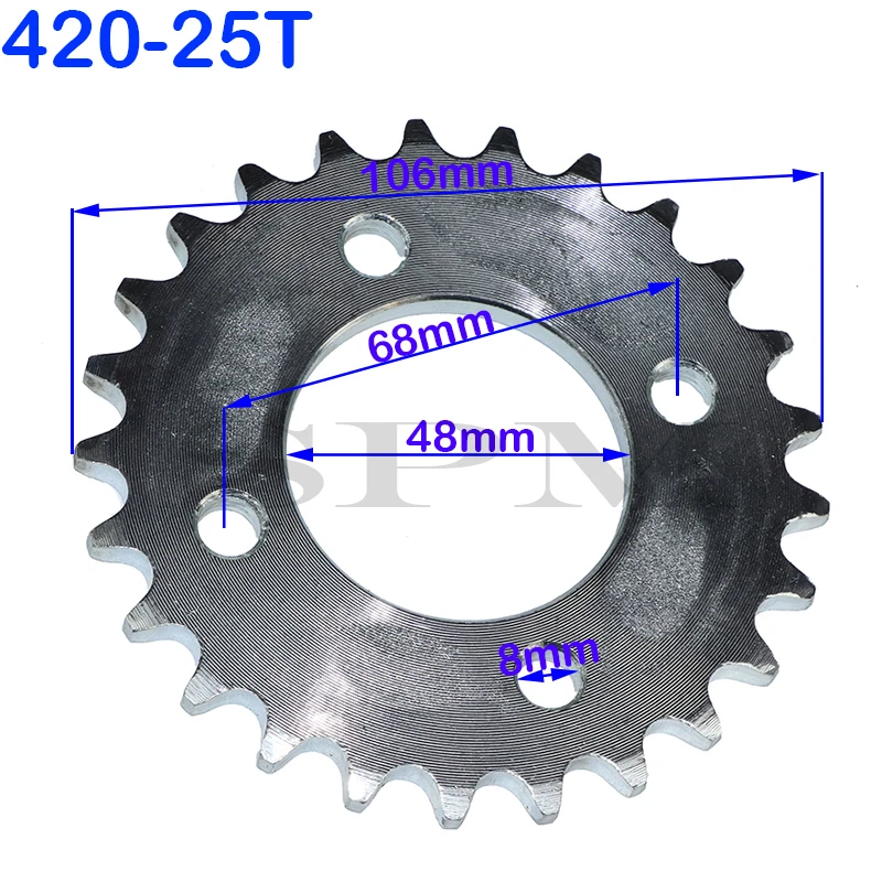 Motorcycle Rear Sprocket 48MM 25T/37T/39T/42T/48T, Suitable for 110cc-140cc Off-road Vehicles, 420 Chain