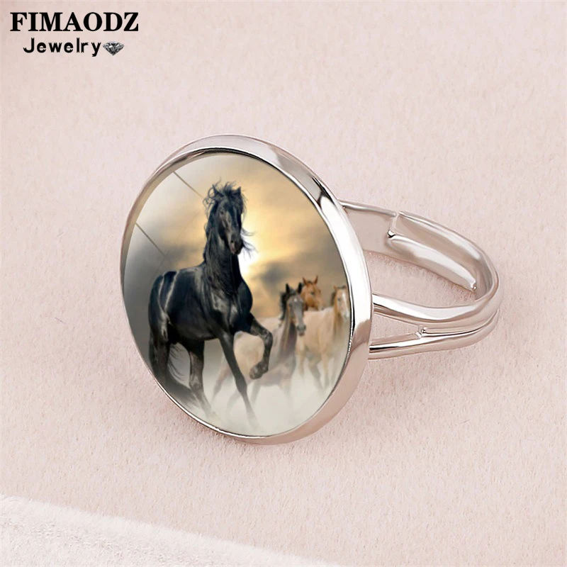 FIMAODZ стеклянное кольцо с изображением лошади принтом в виде головы Изысканные