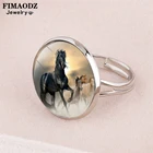 FIMAODZ стеклянное кольцо с изображением лошади с принтом в виде головы лошади Изысканные посеребренные кольца ручной работы регулируемые ювелирные изделия