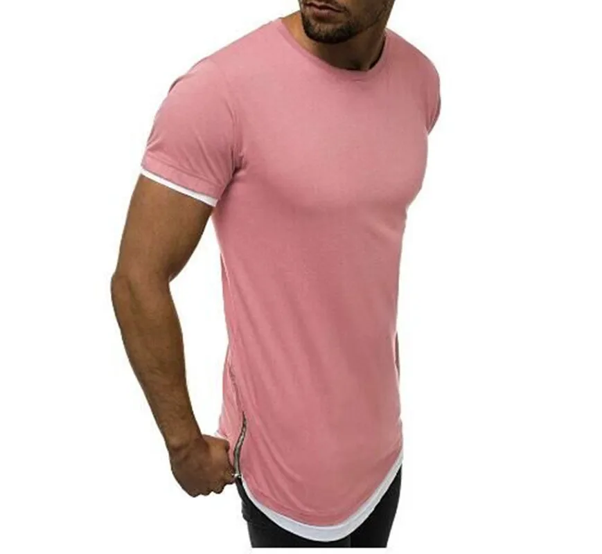 Летняя новая модная мужская повседневная Однотонная футболка на молнии сбоку с
