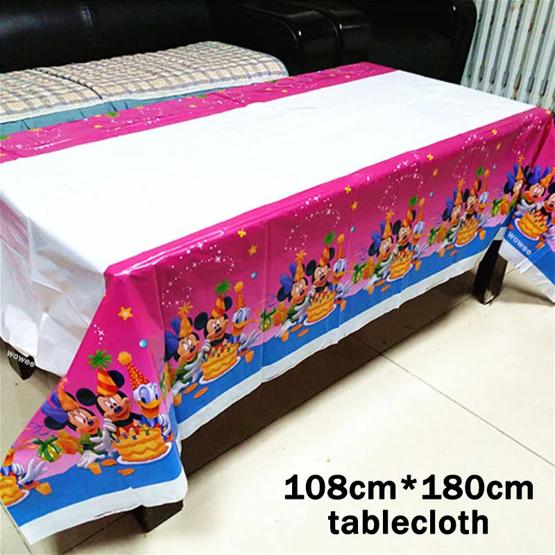 108180cm Tablecloth 6 шт./компл. Микки Мышь тема Бумага ведро для попкорна мультяшную тему вечерние украшения для фон с флагами точками для День рождения расходные материалы - Цвет: 108180cm Tablecloth