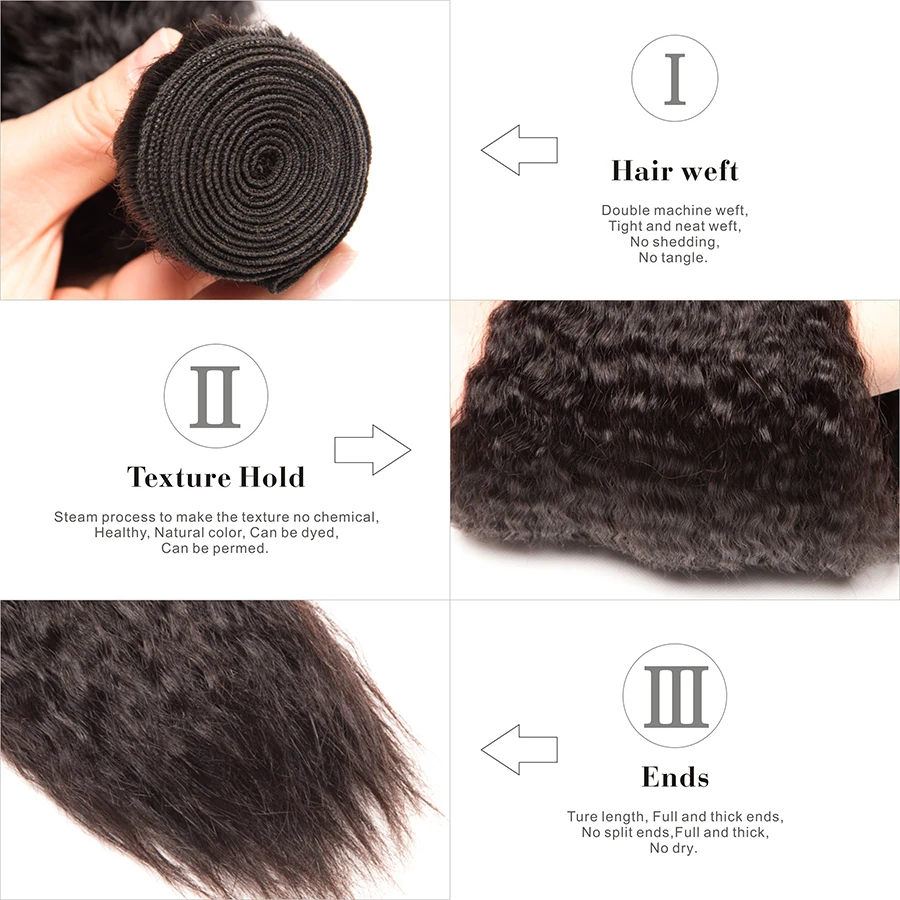 Кудрявые прямые пучки волос с фронтальным бразильским пучком закрытием