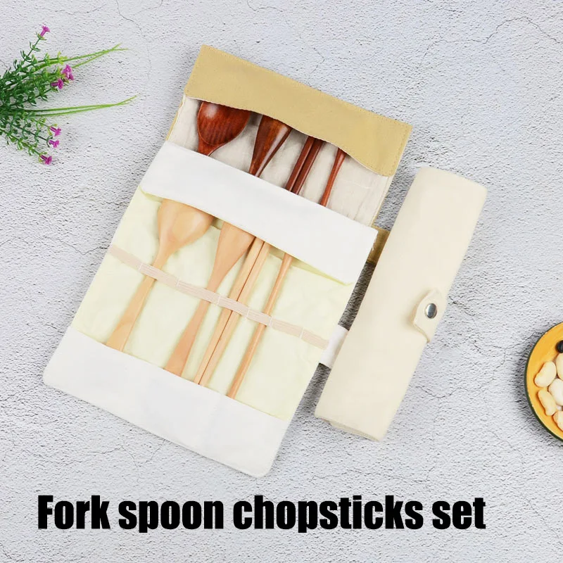 Набор столовых приборов портативный ручной работы деревянный мешок ткани Naturals