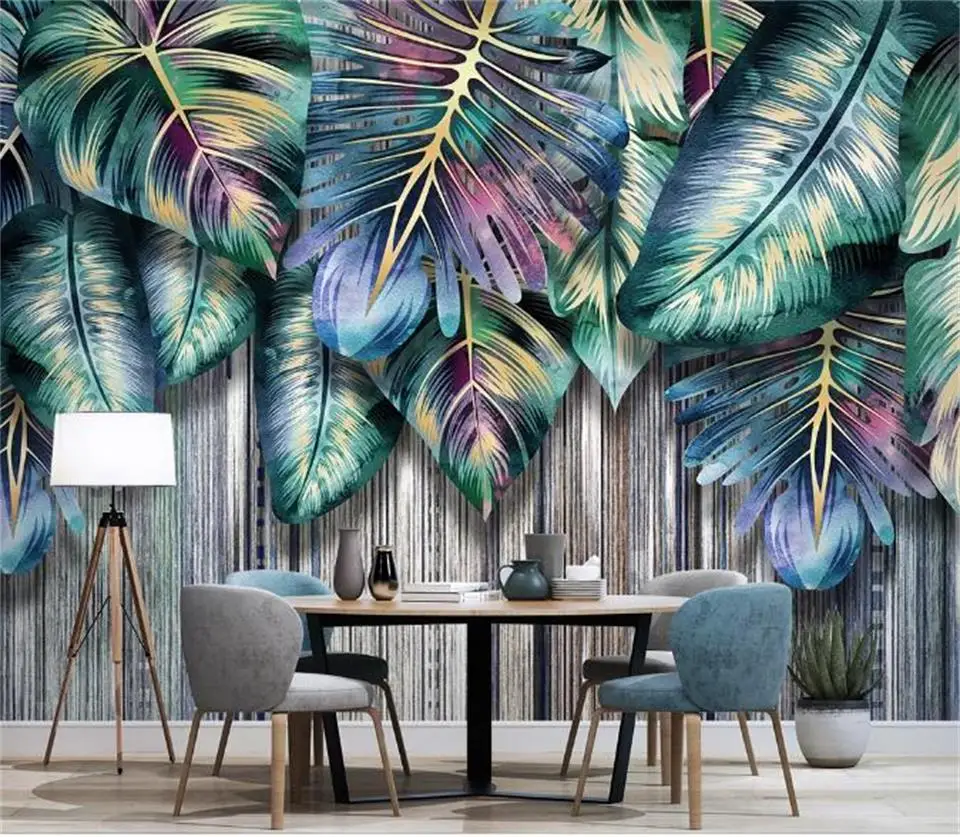 

3d фотообои на заказ, нетканые обои для гостиной, спальни, с изображением листьев тропических растений, дивана