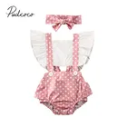 Летняя одежда для малышей 2020, комбинезон в горошек с оборками и открытой спиной для маленьких девочек, боди, повязка на голову, наряды, Лоскутные Комбинезоны
