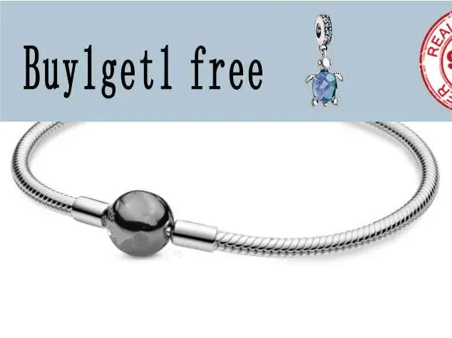 

925 Sterling Silver pandora Bracelet Moments Oxidised Ball Clasp Snake Chain Bangle Fit Bead Charm Diy pandora Jewelry
