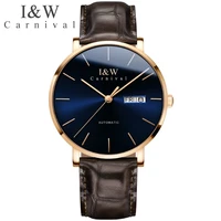 carnival brand luxury gold automatic watch men fashion waterproof thin business calendar mechanical wristwatch relogio masculino