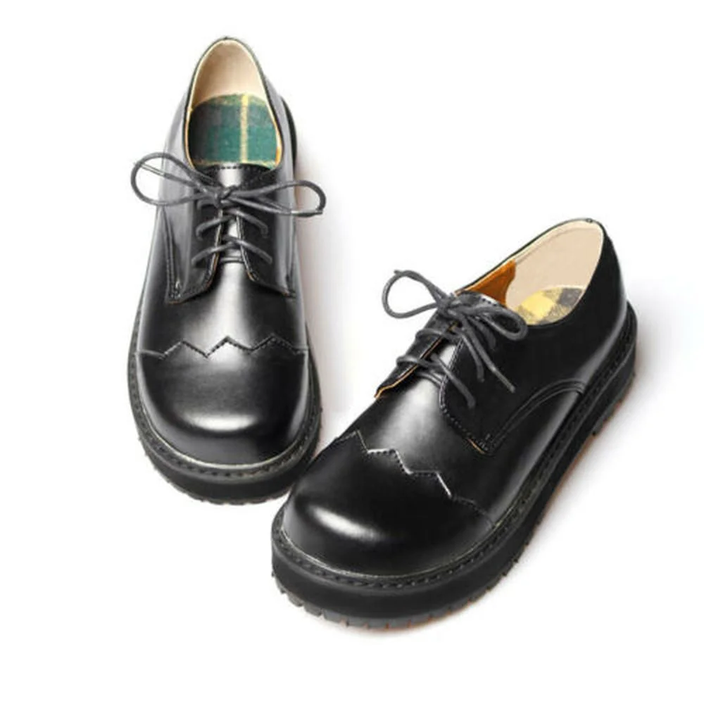 

Туфли-оксфорды женские на шнуровке, плоская подошва, круглый носок, туфли-лодочки, криперы, Ретро стиль