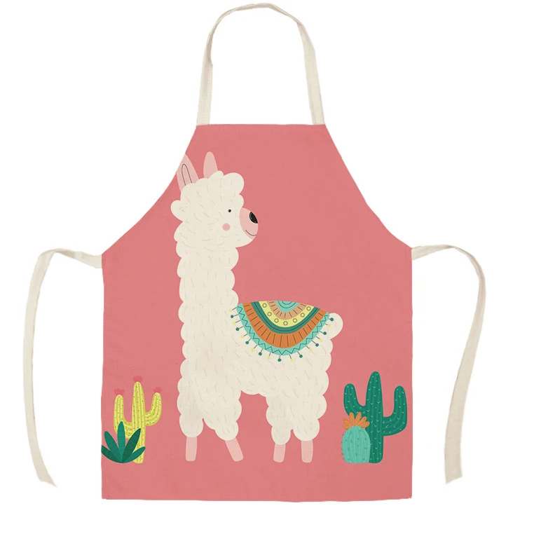 

Alpaca apron adult children's kitchen cute grass mud horse linen printing kitchen cleaning antifouling ladies apron cooking