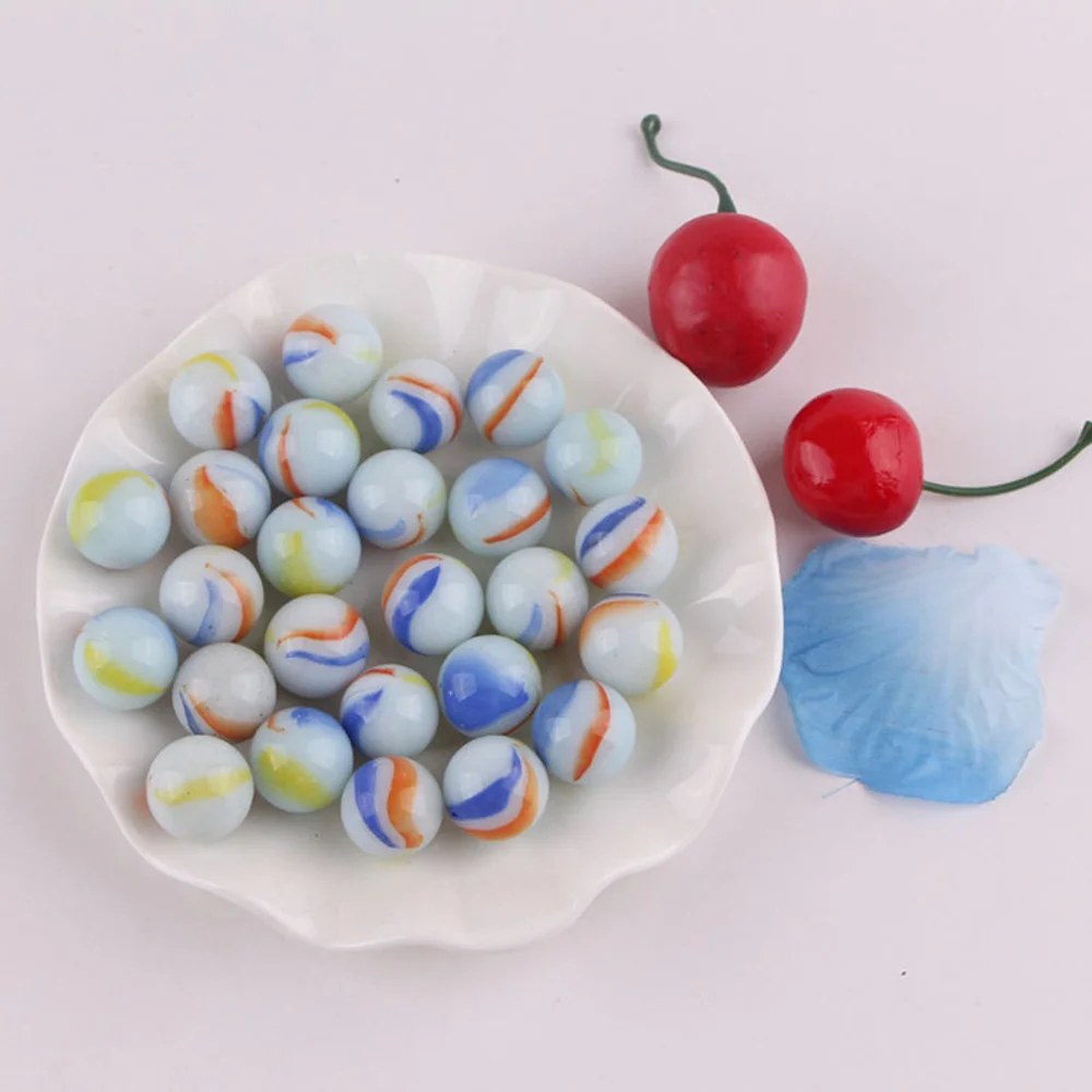 

50pcs 16MM Glass Marbles White Patterned Glass Beads Balls for Kids DIY Craft