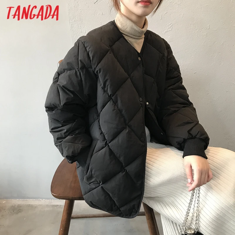

Tangada Women Solid White Oversize Parkas Buttons 2020 Winter Female Warm Coat Korean Overcoat ASF76