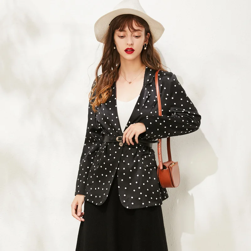 Новинка 100% женский костюм из шелка тутового шелкопряда в горошек блейзеры