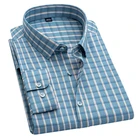 Мужская рубашка в полоску Aoliwen, светло-голубая Повседневная деловая рубашка с длинными рукавами, в тонкую клетку, на весну, 2021