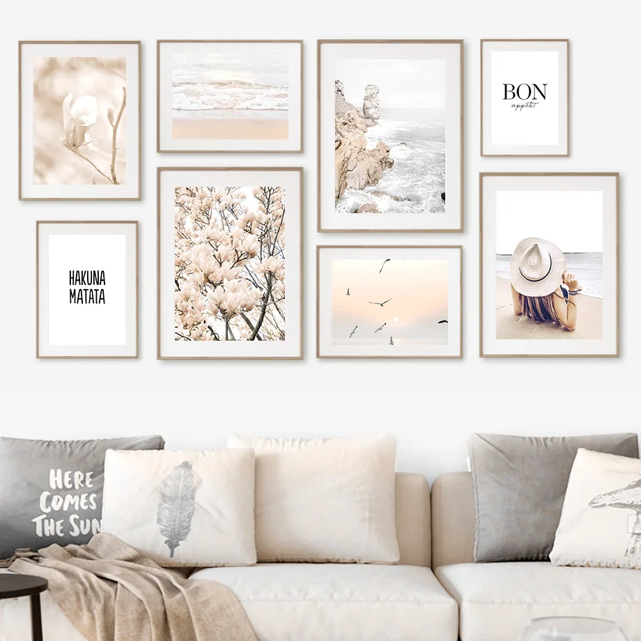 

Beach Waves Begonia Flowers Woman Spring Wall Art Canvas Painting For Living Room Decor Nordic Posters And Prints Wall Pictures