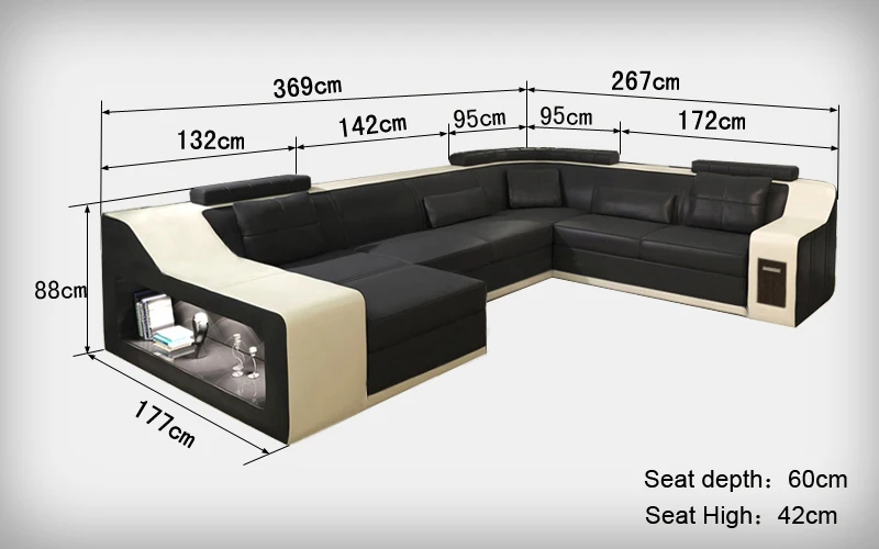 Современный секционный итальянский кожаный диван со светодиодной подсветкой B2006