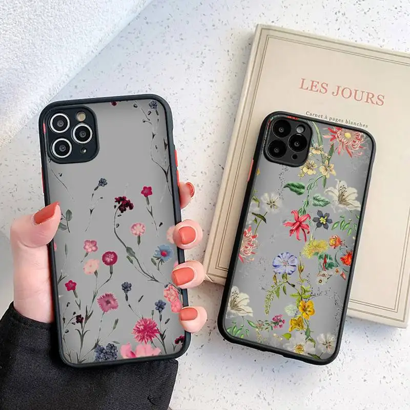 

Fashion Cute Flowers Phone Case matte transparent For iphone 7 8 11 12 13 plus mini x xs xr pro max cover