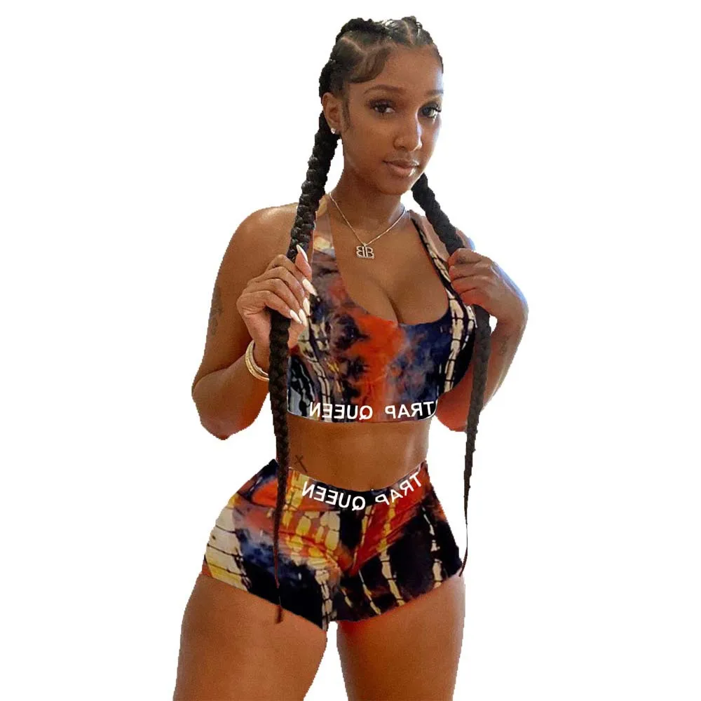 Женский спортивный костюм из 2 предметов без рукавов с принтом летний двух