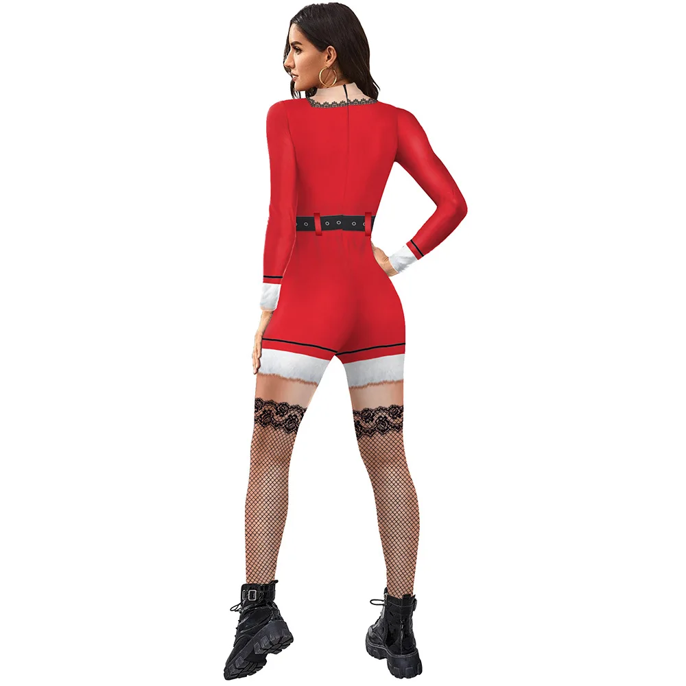 Женский костюм для взрослых на Рождество с цифровым принтом приталенный