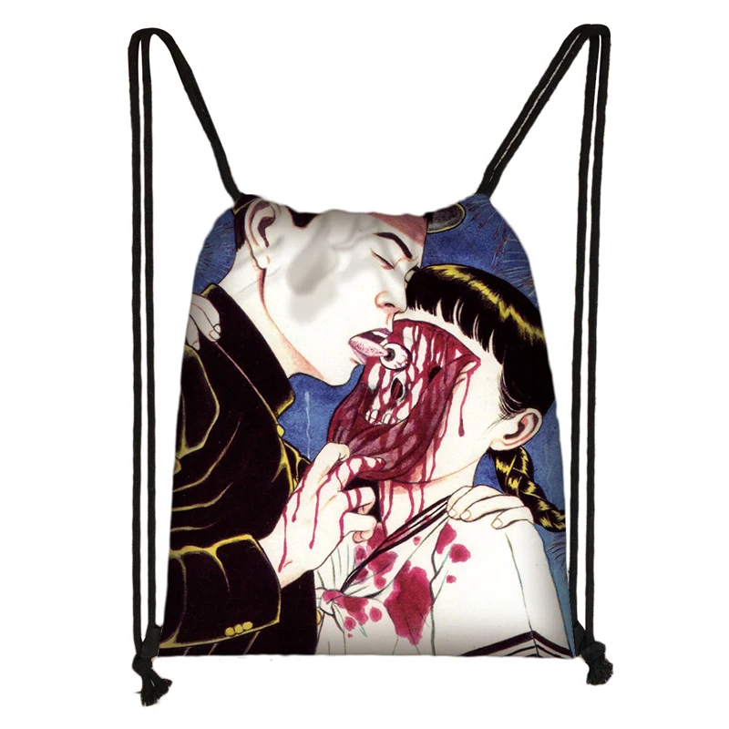 skdmanga08 Horror manga drawstring сумка Junji Ito Женская и мужская сумка для хранения Jorogumo/slug девушка холщовый рюкзак дорожный рюкзак Подростковая сумка - Цвет: skdmanga08