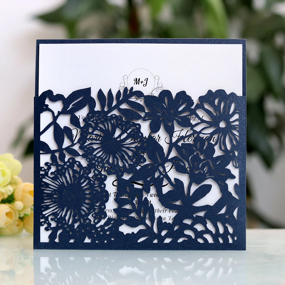 Элегантные кружевные карманные свадебные приглашения 10 шт. квадратные лазерная