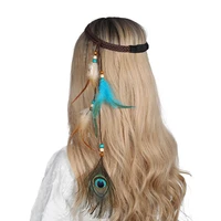 Fashion Boho Feather Headband for Woman Hairband Festival Hair Accessories Band Peacock Feather Turban Ladies Adjust Scrunchies