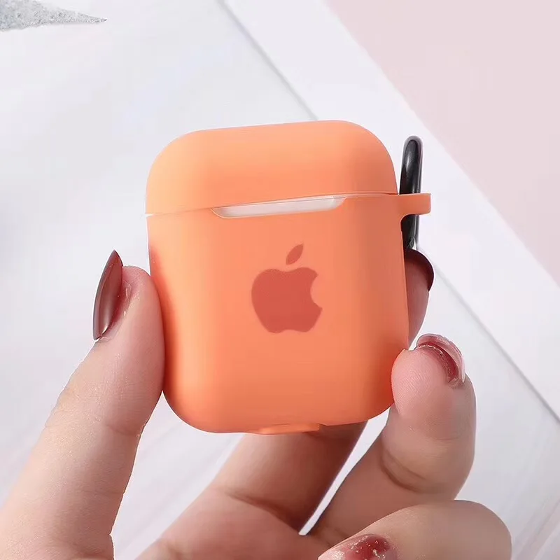 Чехол для Apple AirPods 2 1, чехол для наушников, аксессуары, мягкий чехол с милым логотипом, яркий цвет, чехол с крючками