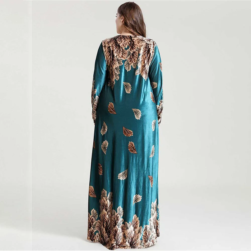 Abayas For Women Muslim Abaya Dress Plus Size Velvet Winter Dresses Elegant Party Fashion Oversize Dubai Islamic Clothing Green |