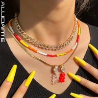 layered double candy gummy bear zircon beaded necklace for women snake chain iced out cuban rhinestone choker party jewelry new