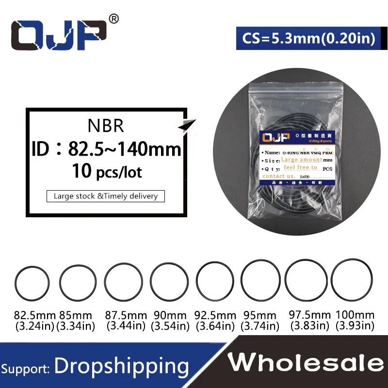 10PCS/lot Rubber Ring NBR O-Ring Nitrile CS5.3mm ID82.5/85/87.5/90/92.5/95/97.5/100/140mm Seal resistance Wear Gasket Washer |
