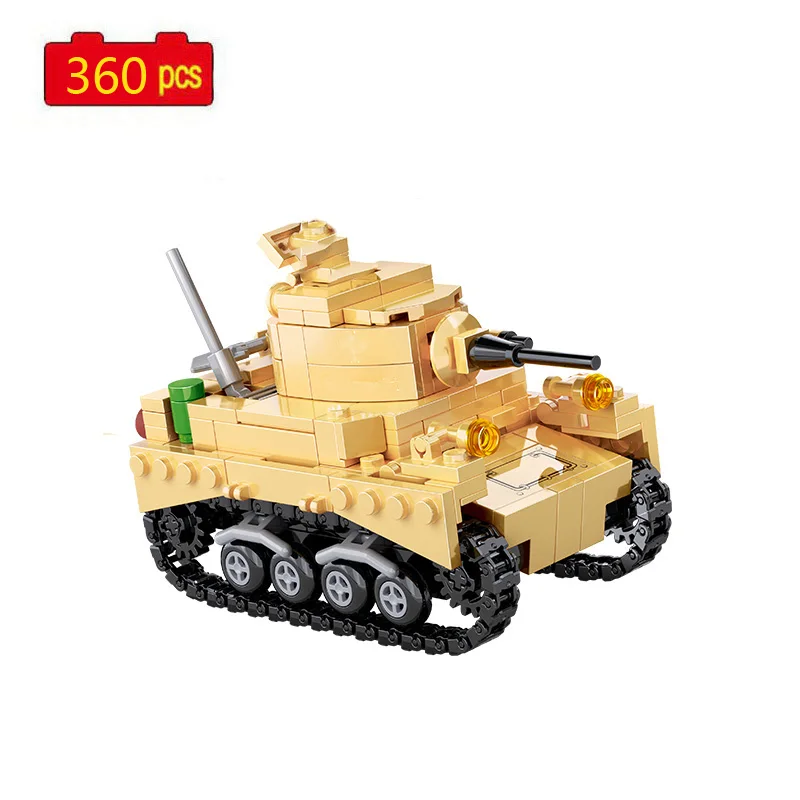 Tanque ligero del Ejército de la Segunda Guerra Mundial, vehículo blindado, accesorios de artillería, modelo MOC, bloques de construcción, juguetes, regalos