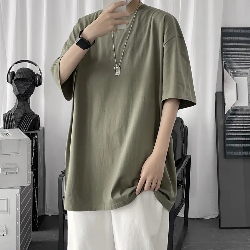 

100% Cotton Men's T Shirts Summer Solid Color Casual Short Sleeve Tees for Man Basic T-shirt Couple Male Tees Tops