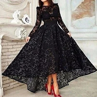 black lace long sleeve evening 2018 front short long back high low prom party gown dubai arabic mother of the bride dresses