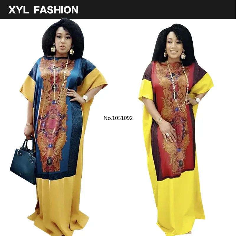 Шелковое платье с принтом Дашики в африканском стиле мусульманское рукавом