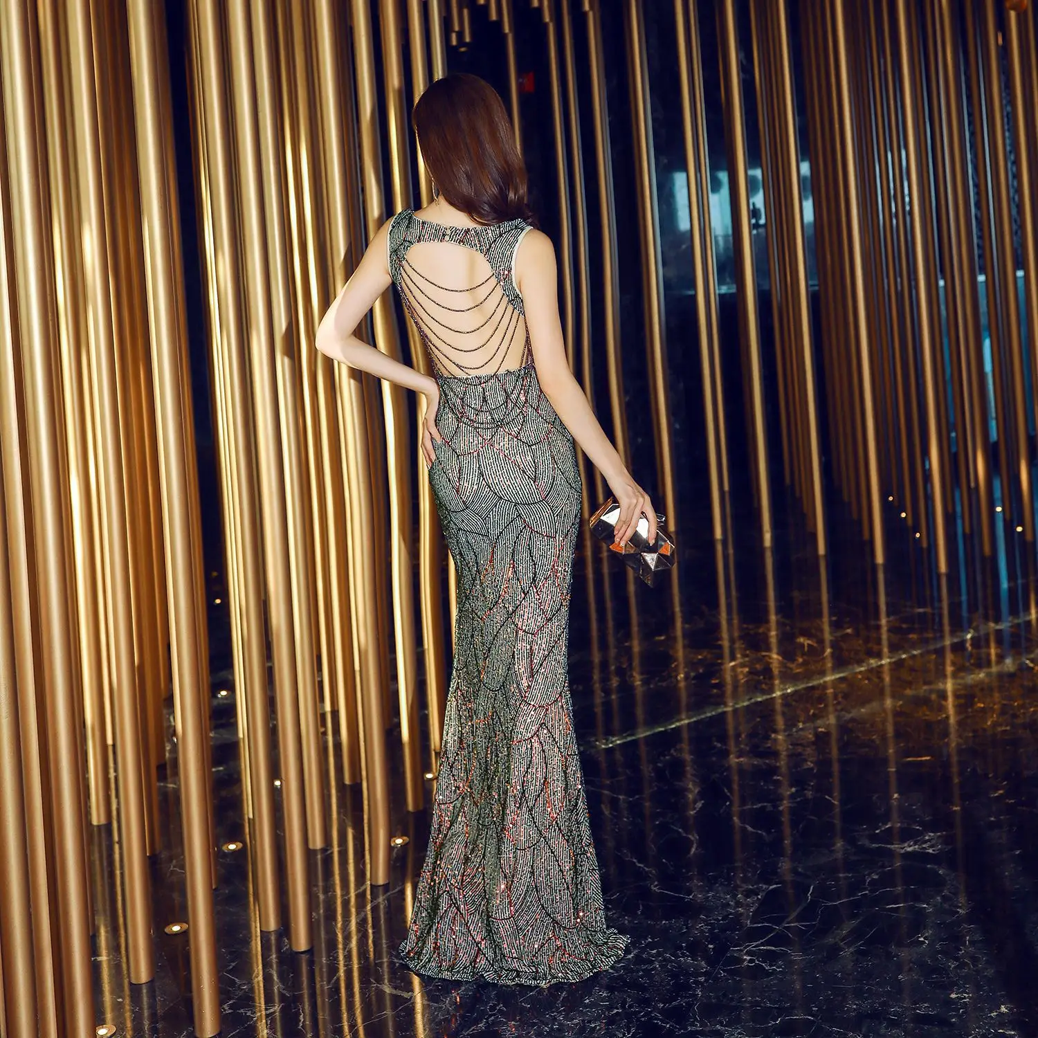 Женское банкетное элегантное платье с блестками благородное сексуальное v