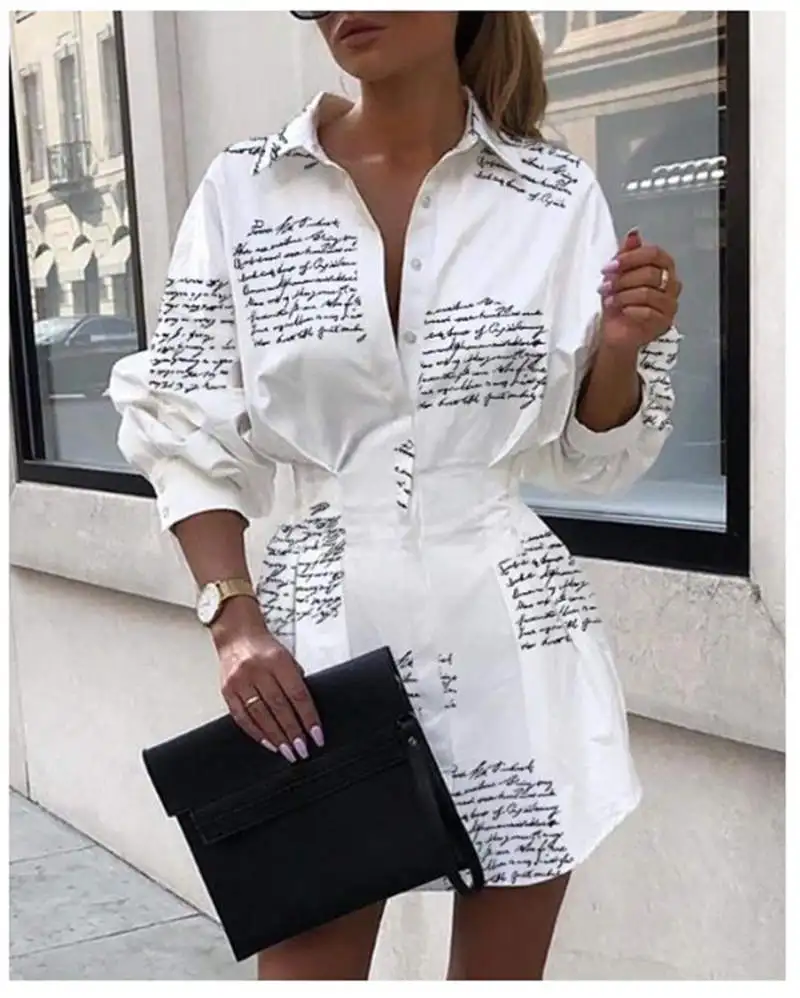 Женское платье рубашка с длинным рукавом на пуговицах|Женские платья| |