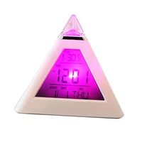 creative fashion pyramid digital clock temperature clock 7 colors led change backlight led alarm clock time date display