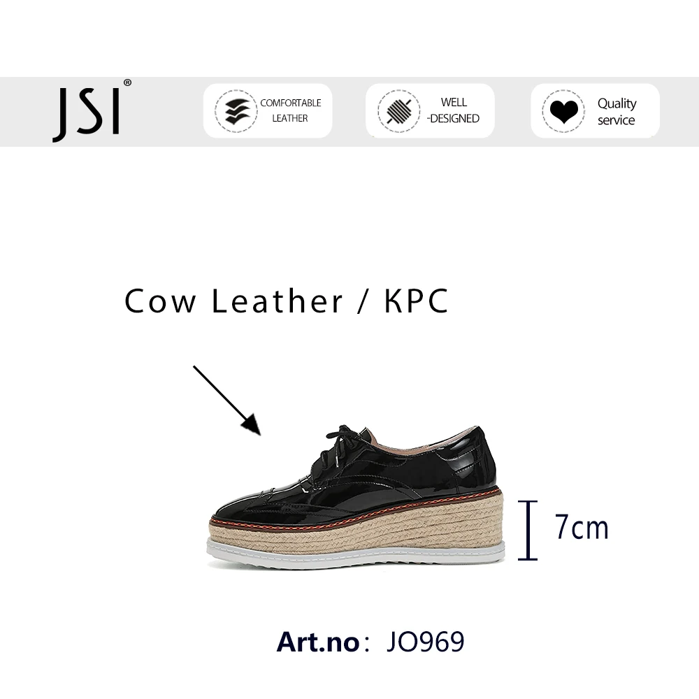 

JSI Flat Woman High Platform Genuine Leather Round Toe Lace Up Bodered Round Toe Straw Outsole Thick Bottom Lady Shoes JO969