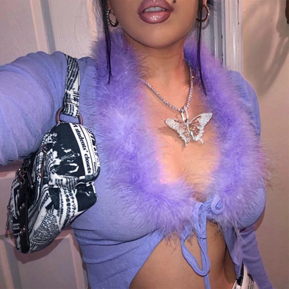 Женский трикотажный кардиган с перьями хлопковый v образным вырезом и длинными