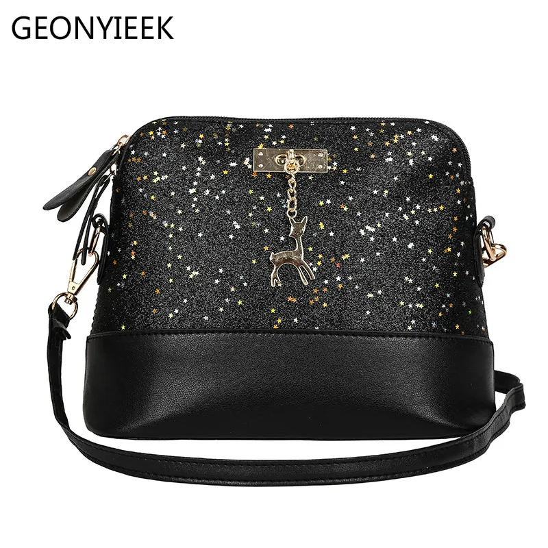 Винтажные кожаные женские сумки с блестками модная маленькая сумка оленем и