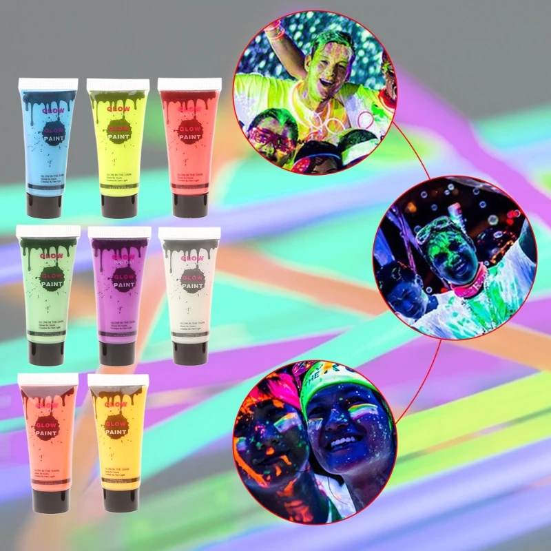

7Pcs 25ml UV Glow Blacklight Luminous Face Body Paint Neon Fluorescent Pigment