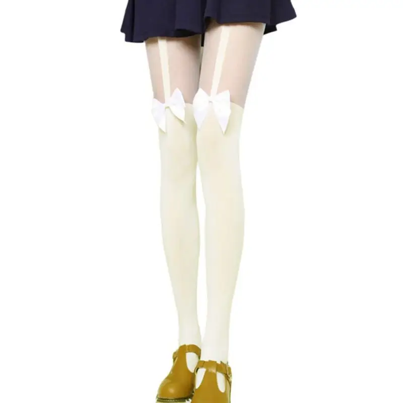 Новые женские сексуальные черные белые чулки тонкие колготки с бантиком
