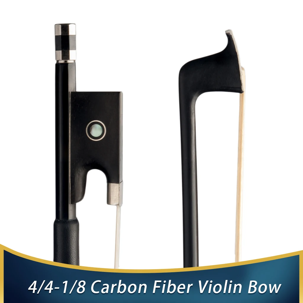 

4/4 3/4 1/2 1/4 1/8 Violin Bow Carbon Fiber Round Stick W/Ebony Frog Natural Horsehair Carbon Fiber Bow