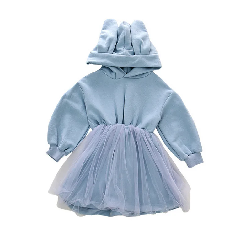Милое Сетчатое платье принцессы с капюшоном и заячьими ушками в Корейском стиле