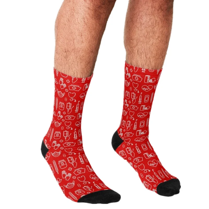 

Socks Men harajuku Nursing Fabric - Red and Teal Teal Printed Happy hip hop Men Socks Novelty Skateboard Crew Casual Crazy Socks