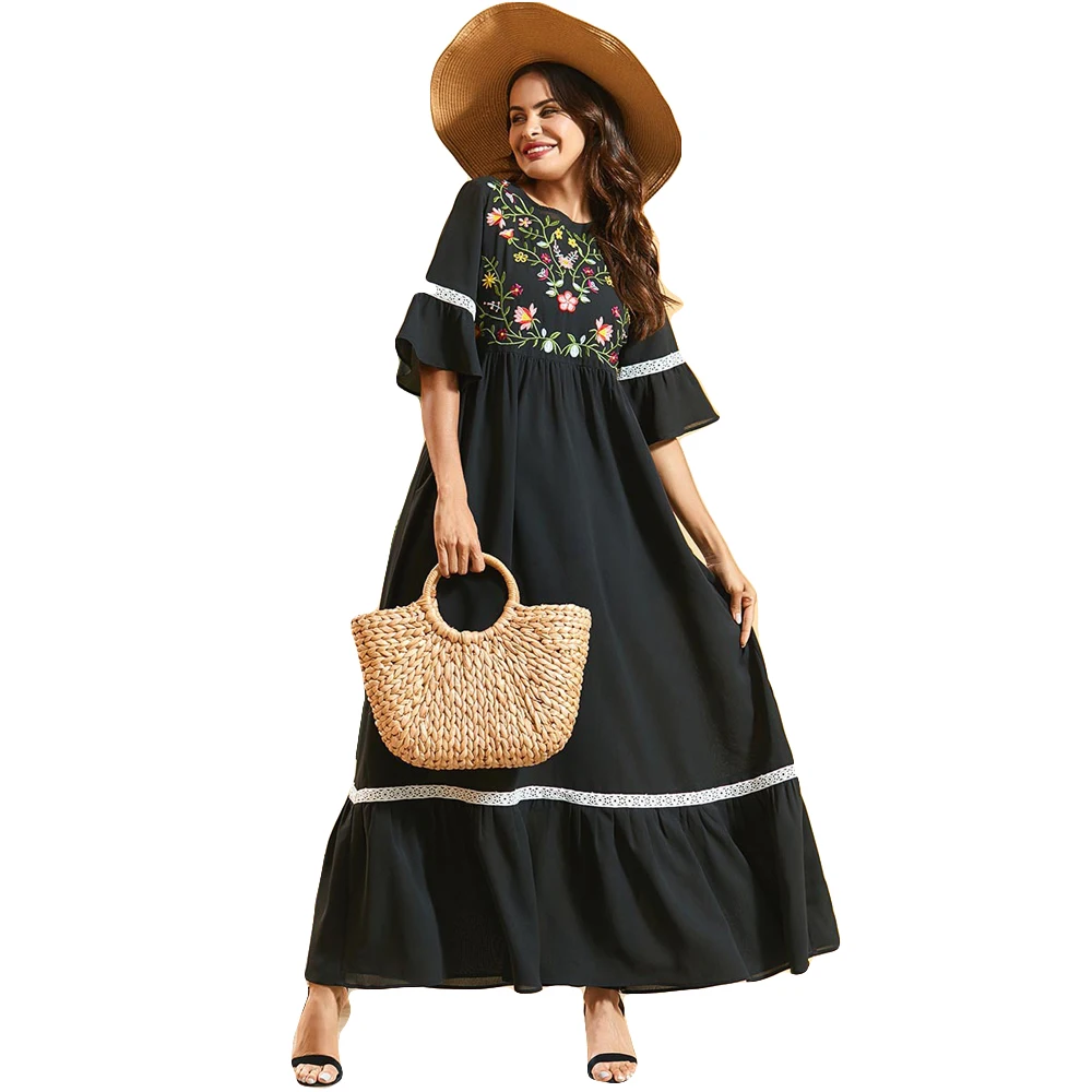 Мусульманское платье макси Рамадан с вышивкой мусульманский халат абайя кафтан