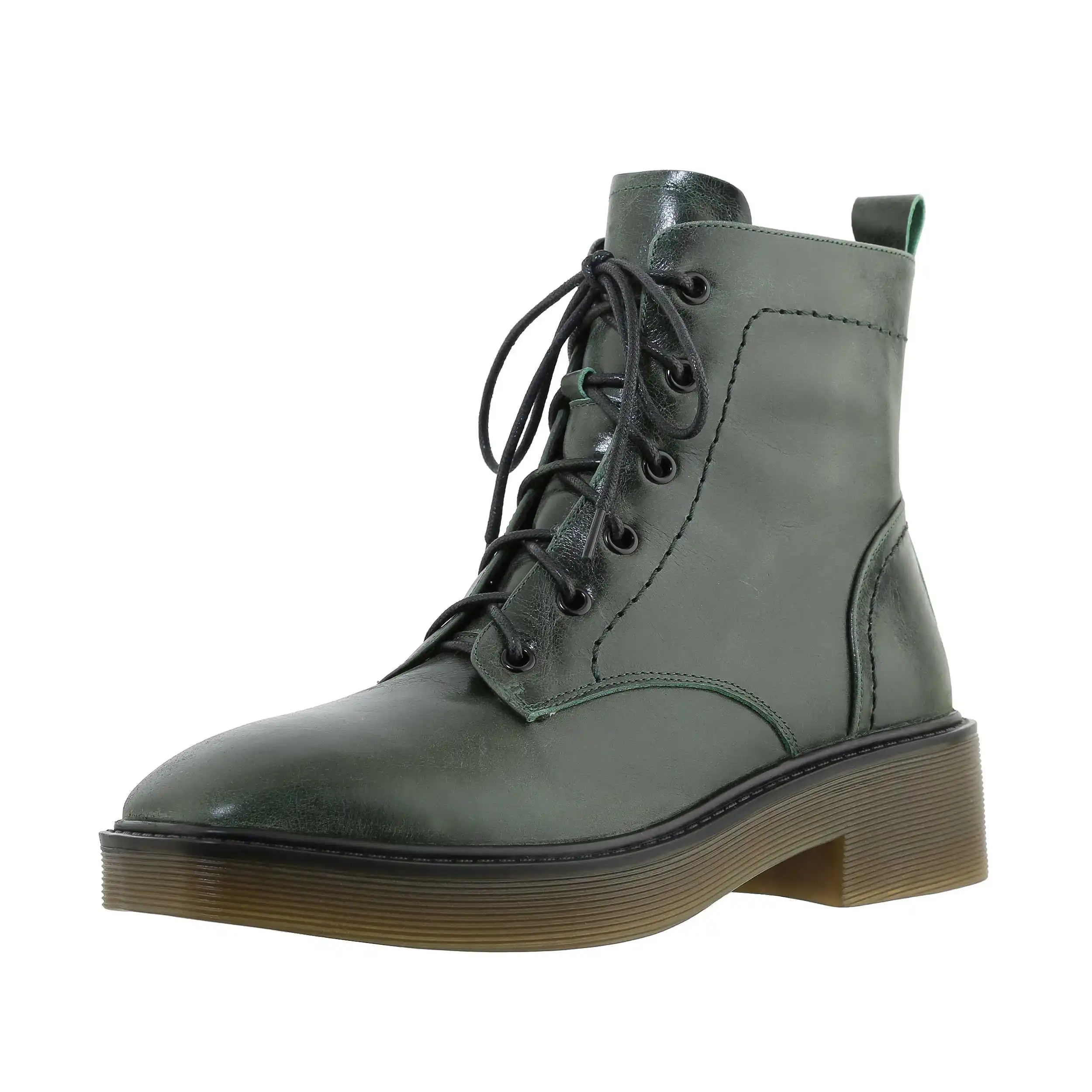 Murah Krazing Pot Gaya Eropa Asli Kulit Cross-tied Desain Square Toe Tebal Med Tumit Renda Tetap Hangat Energi Semata Kaki L06